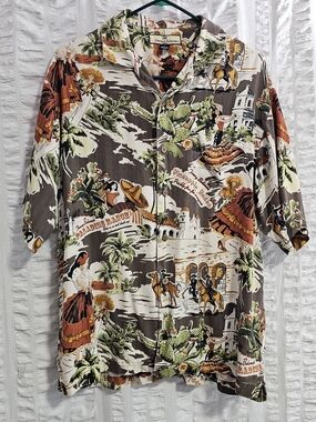 Tommy Bahama Vintage Y2K Silk Camp Shirt "Pineapple Rodeo" Print  Ranch Graphics